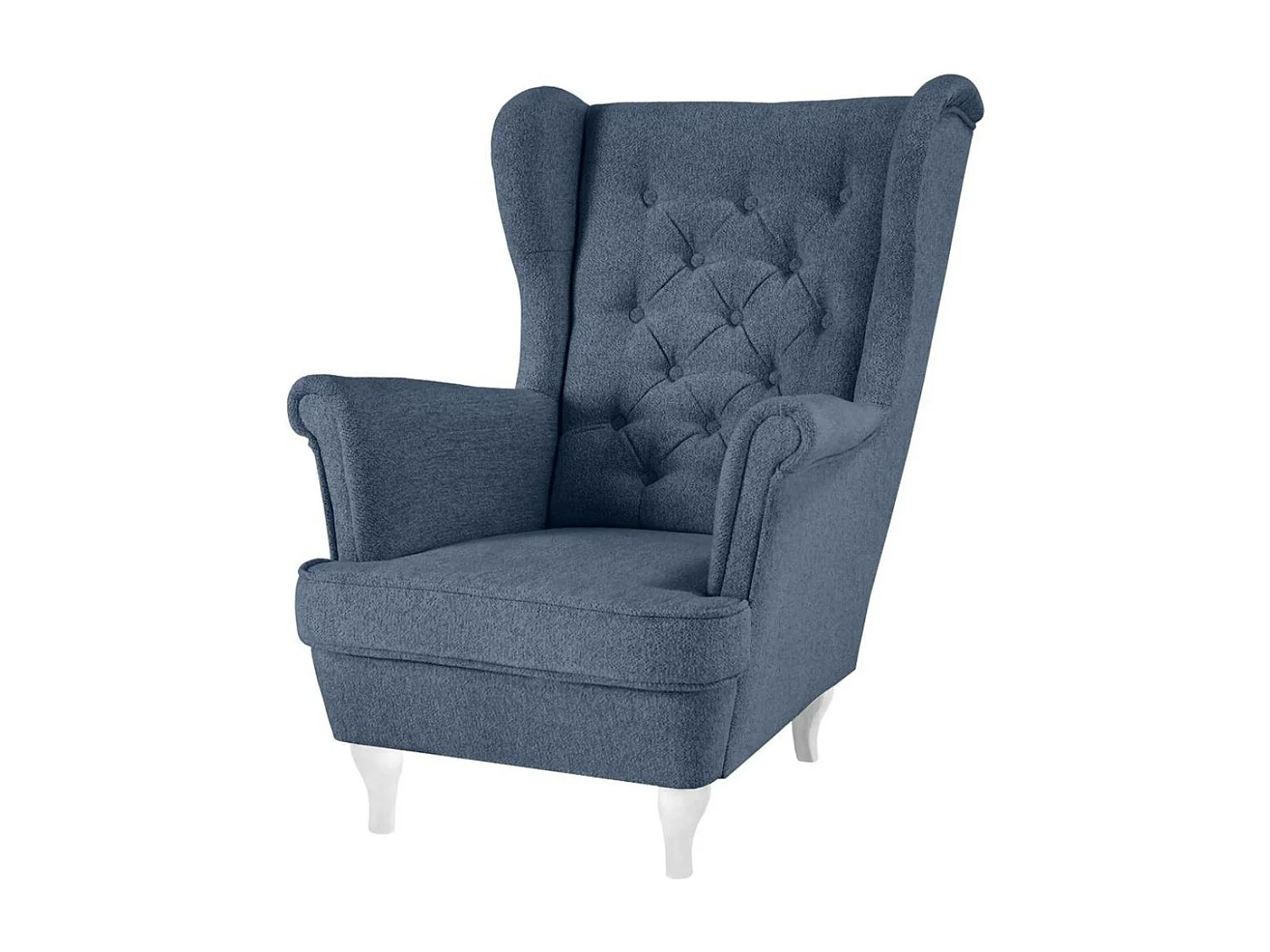 CHESTERFIELD-SESSEL Falco dunkelblau mit Weiß Holzbeinen