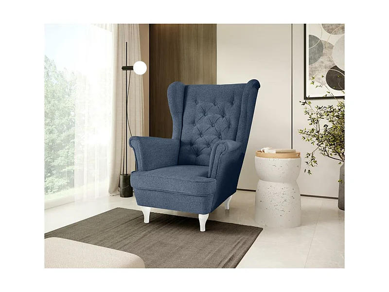 CHESTERFIELD-FAUTEUIL Falco bleu foncé avec Blanc Pieds en bois