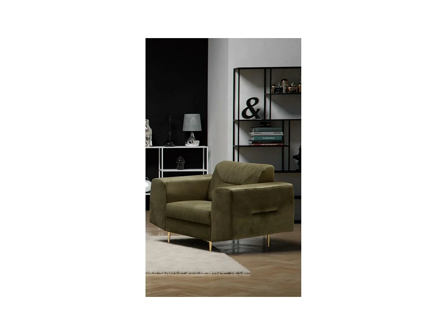 RELAXSTOEL Venezia olijfgroen met gouden poten