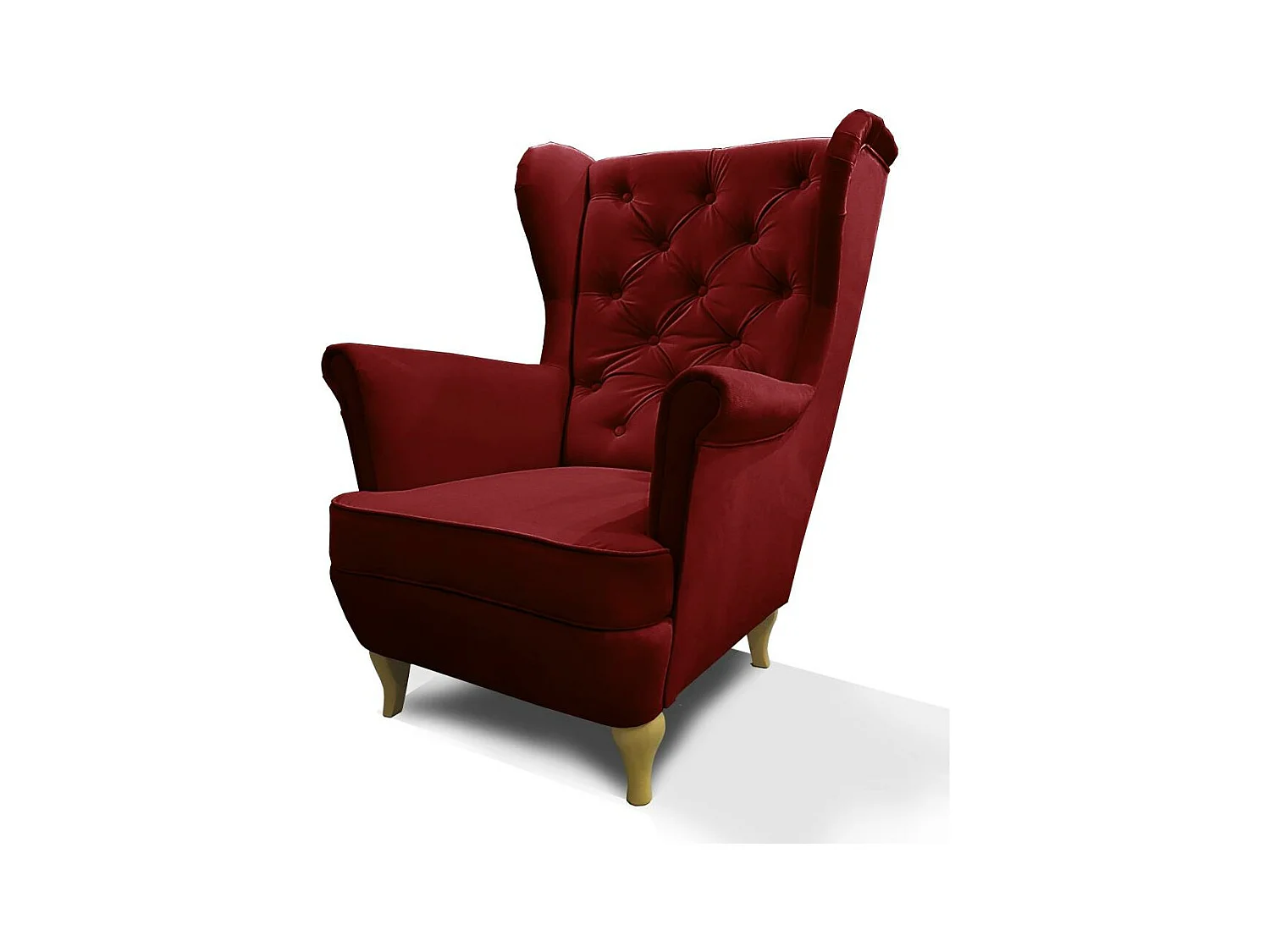CHESTERFIELD-SESSEL Falco bordeaux mit Holzbeinen