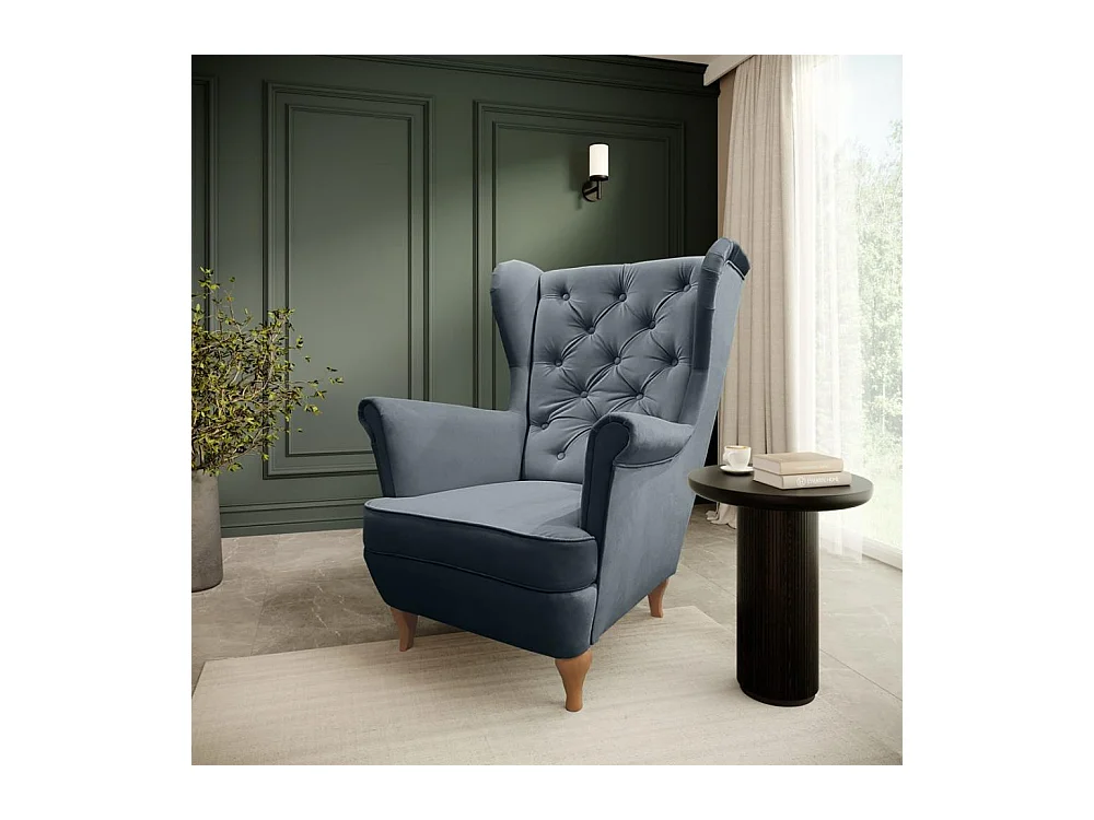 CHESTERFIELD-SESSEL Falco dunkellgrau mit Holzbeinen