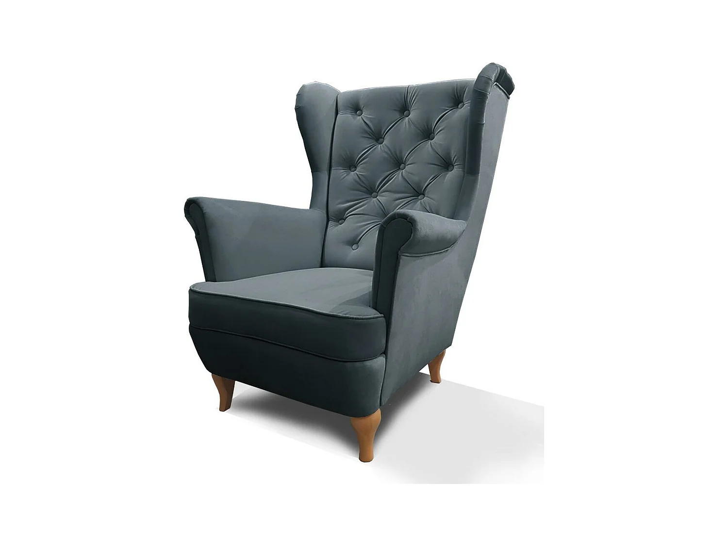 CHESTERFIELD-SESSEL Falco dunkellgrau mit Holzbeinen