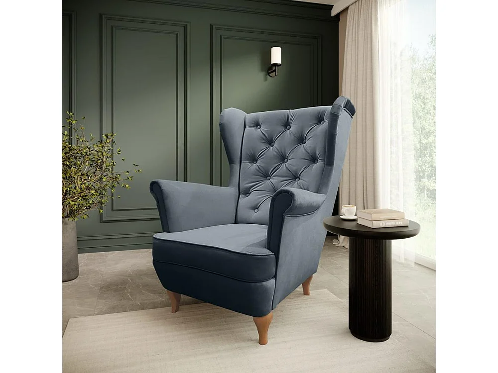 CHESTERFIELD-SESSEL Falco dunkellgrau mit Holzbeinen