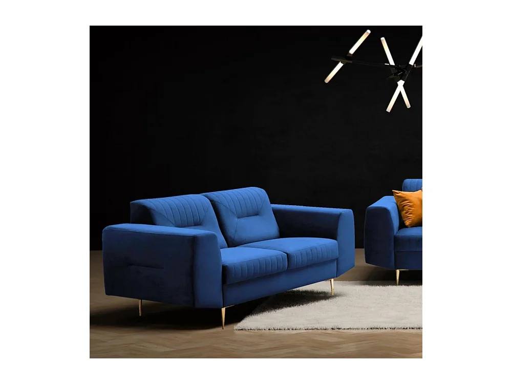 CANAPE 2 PLACES Venezia bleu foncé avec pieds dorés