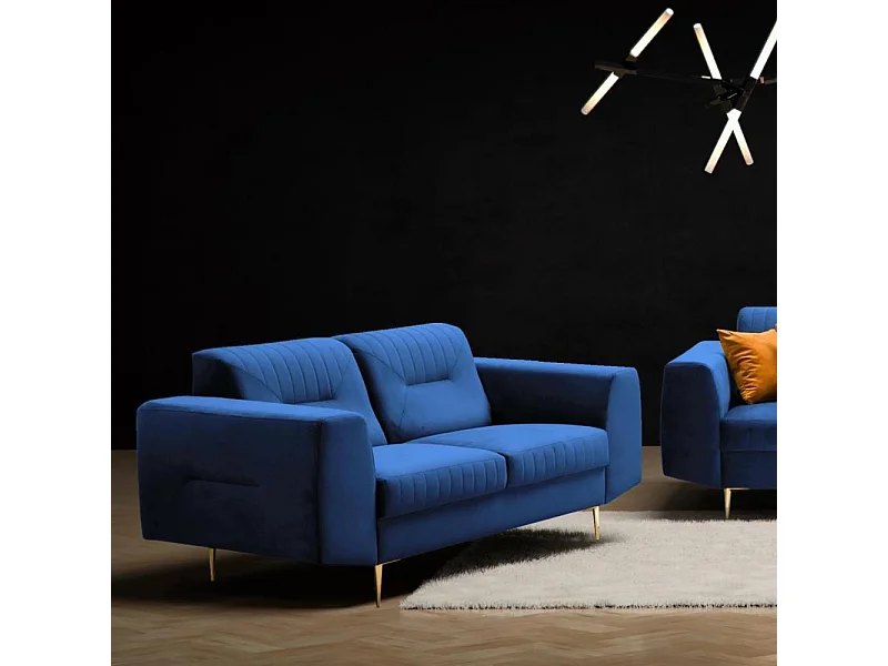 2-SITZER SOFA Venezia dunkelblau mit goldenen Beinen