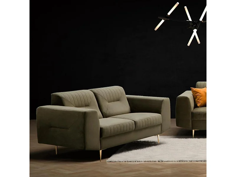 CANAPE 2 PLACES Venezia vert olive avec pieds dorés