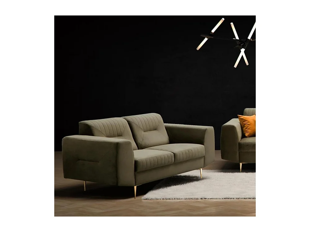 2-SITZER SOFA Venezia olivgrün mit goldenen Beinen