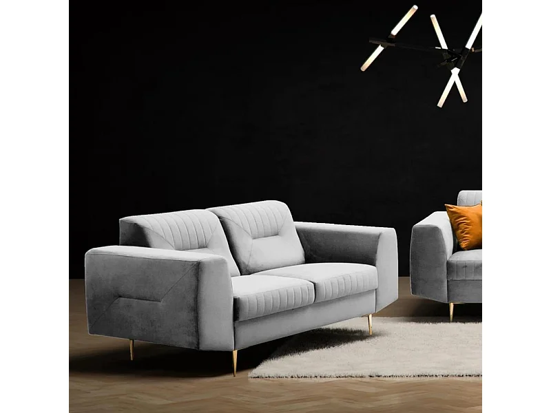 2-SITZER SOFA Venezia hellgrau mit goldenen Beinen