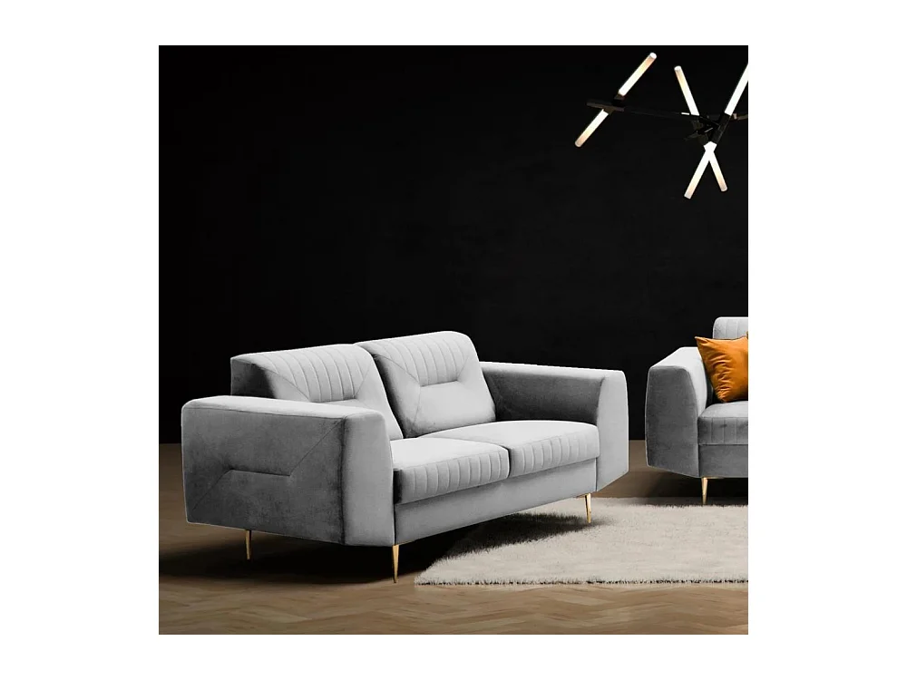 2-SITZER SOFA Venezia hellgrau mit goldenen Beinen