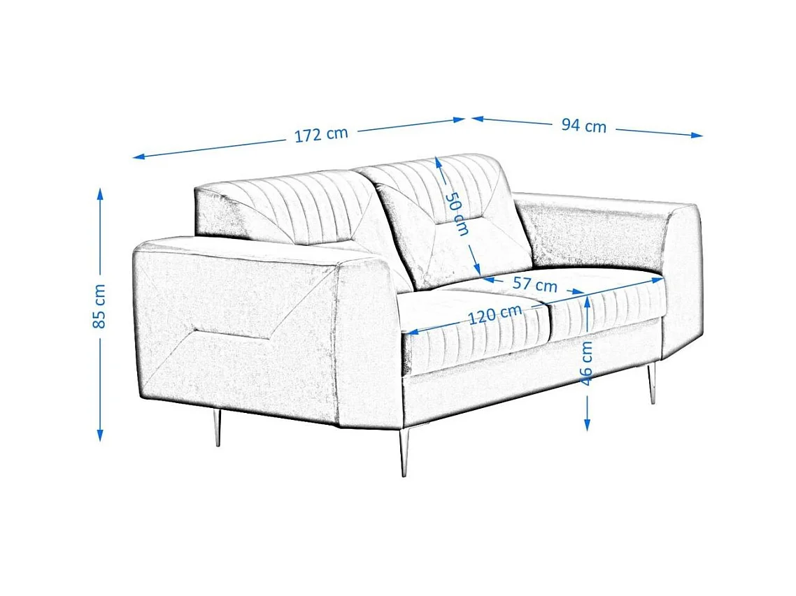 2-SITZER SOFA Venezia hellgrau mit goldenen Beinen