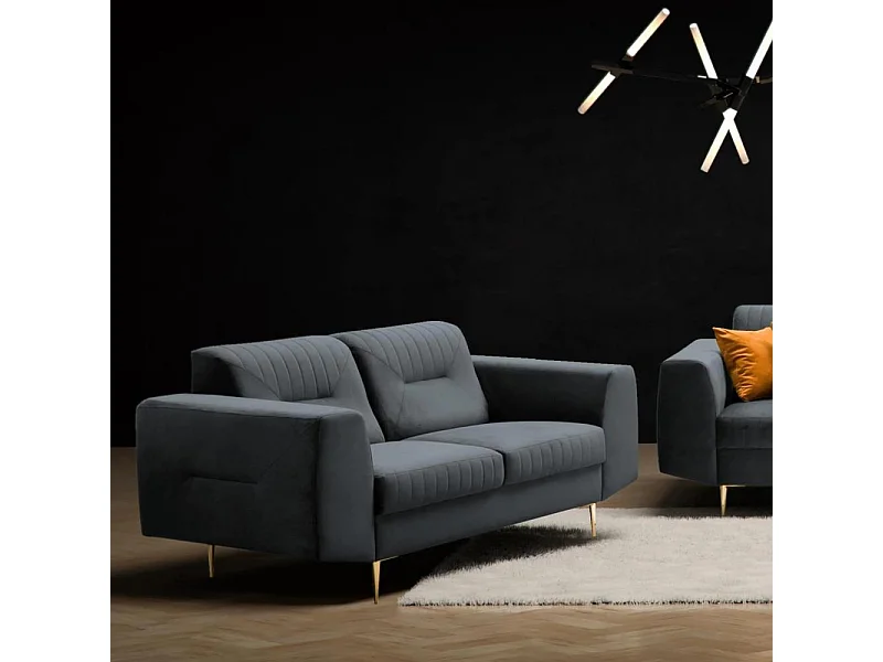 CANAPE 2 PLACES Venezia gris foncé avec pieds dorés