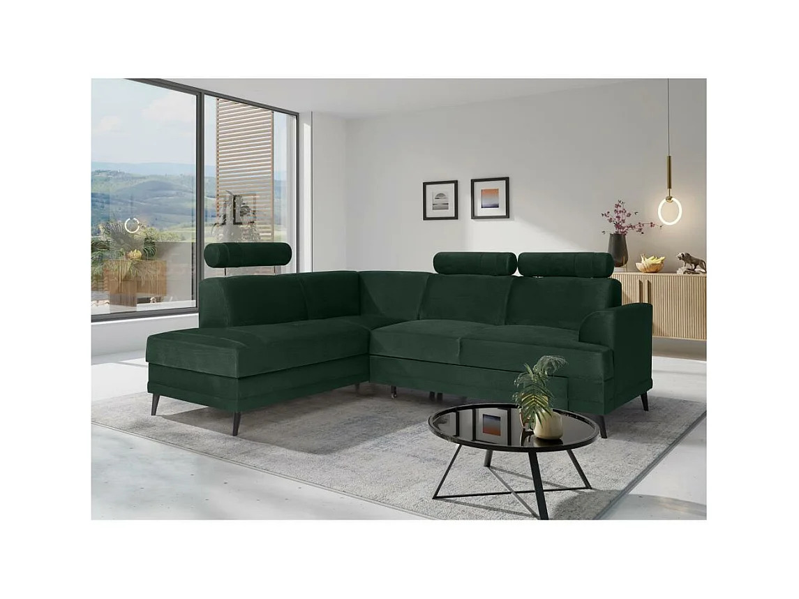 Canapé-lit ECKSCHLAFSOFA Kordian gauche vert