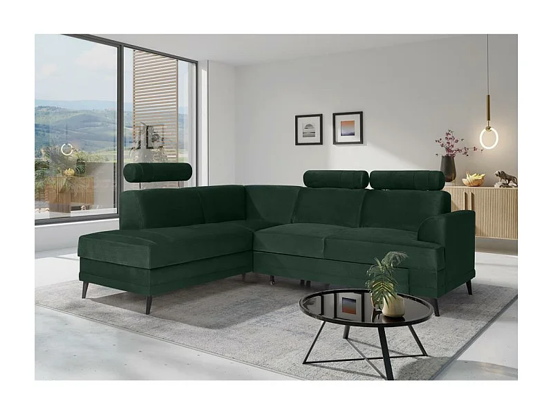 Canapé-lit ECKSCHLAFSOFA Kordian gauche vert