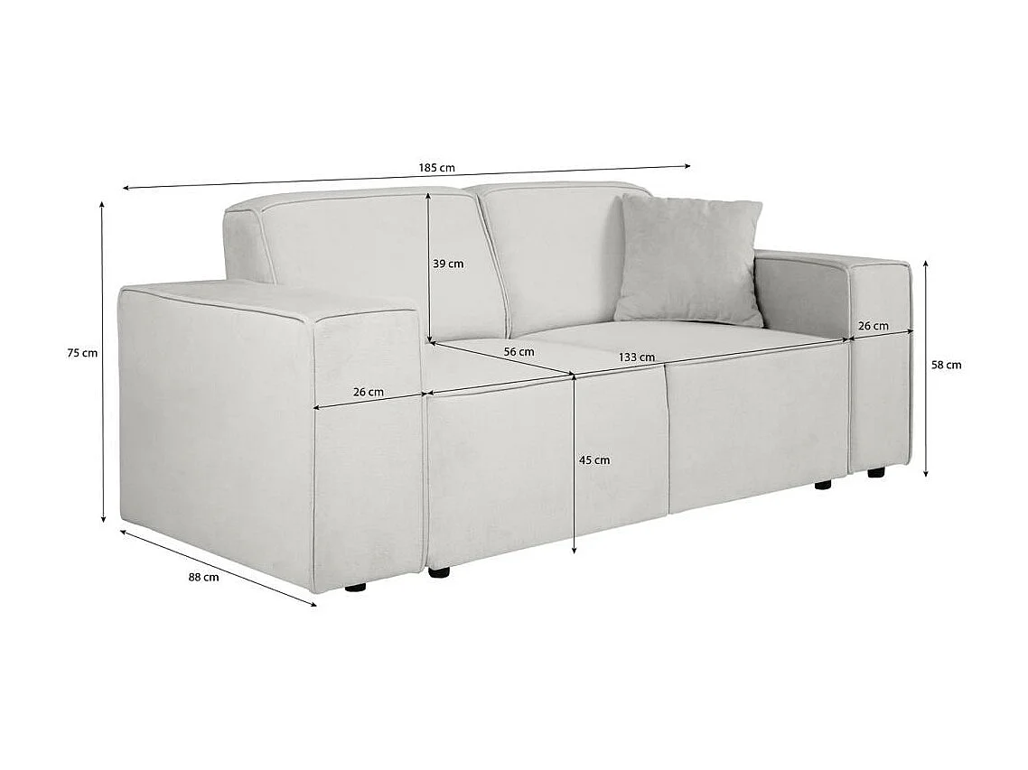 CANAPE 2 PLACES Pedro sans fonction sommeil beige clair