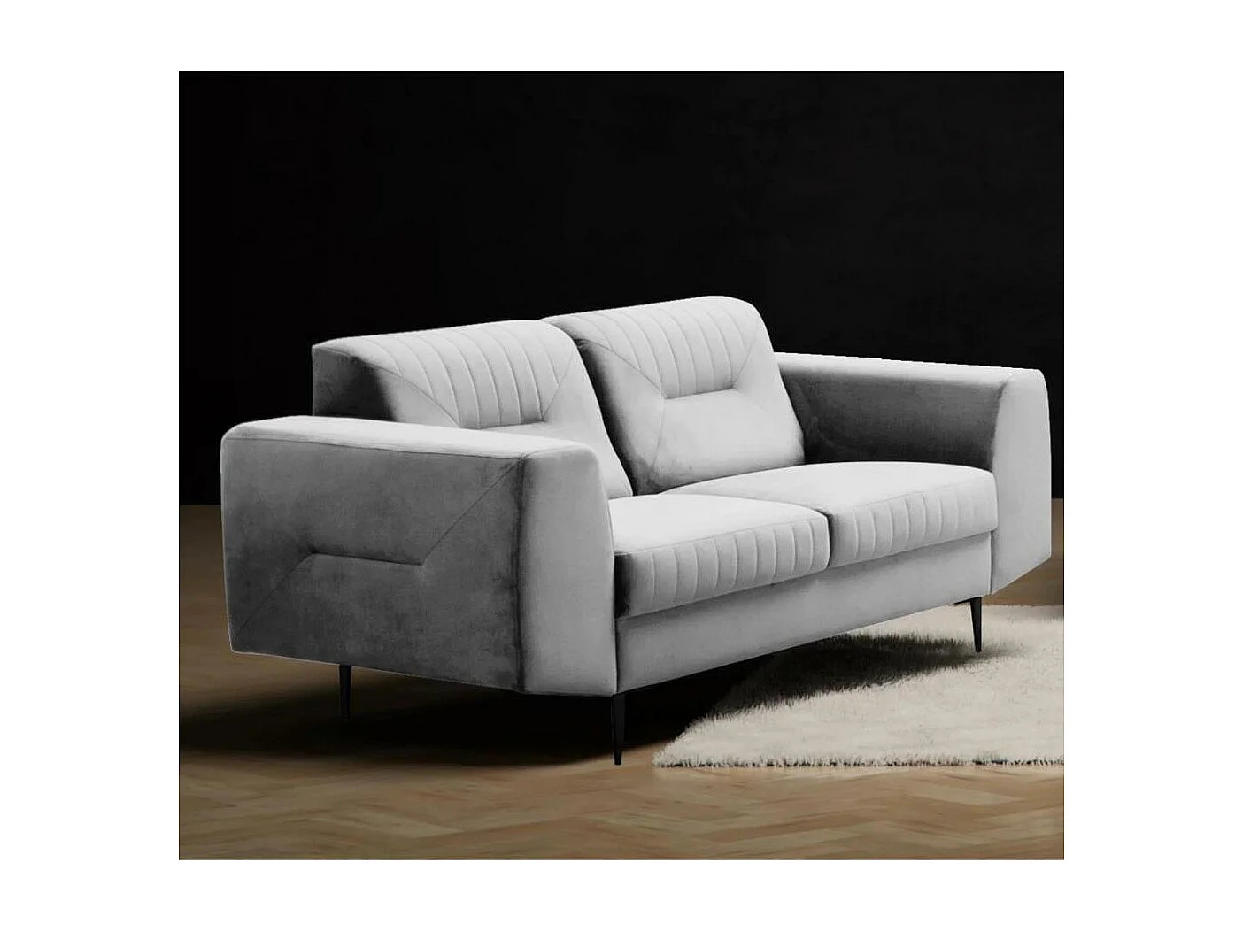 2-SITZER SOFA Venezia hellgrau mit schwarzen Beinen