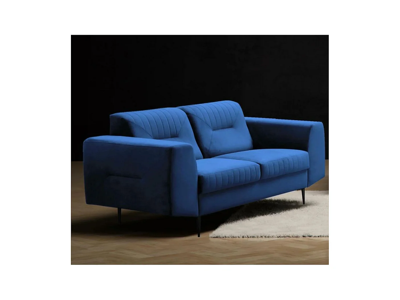2-SITZER SOFA Venezia dunkelblau mit schwarzen Beinen