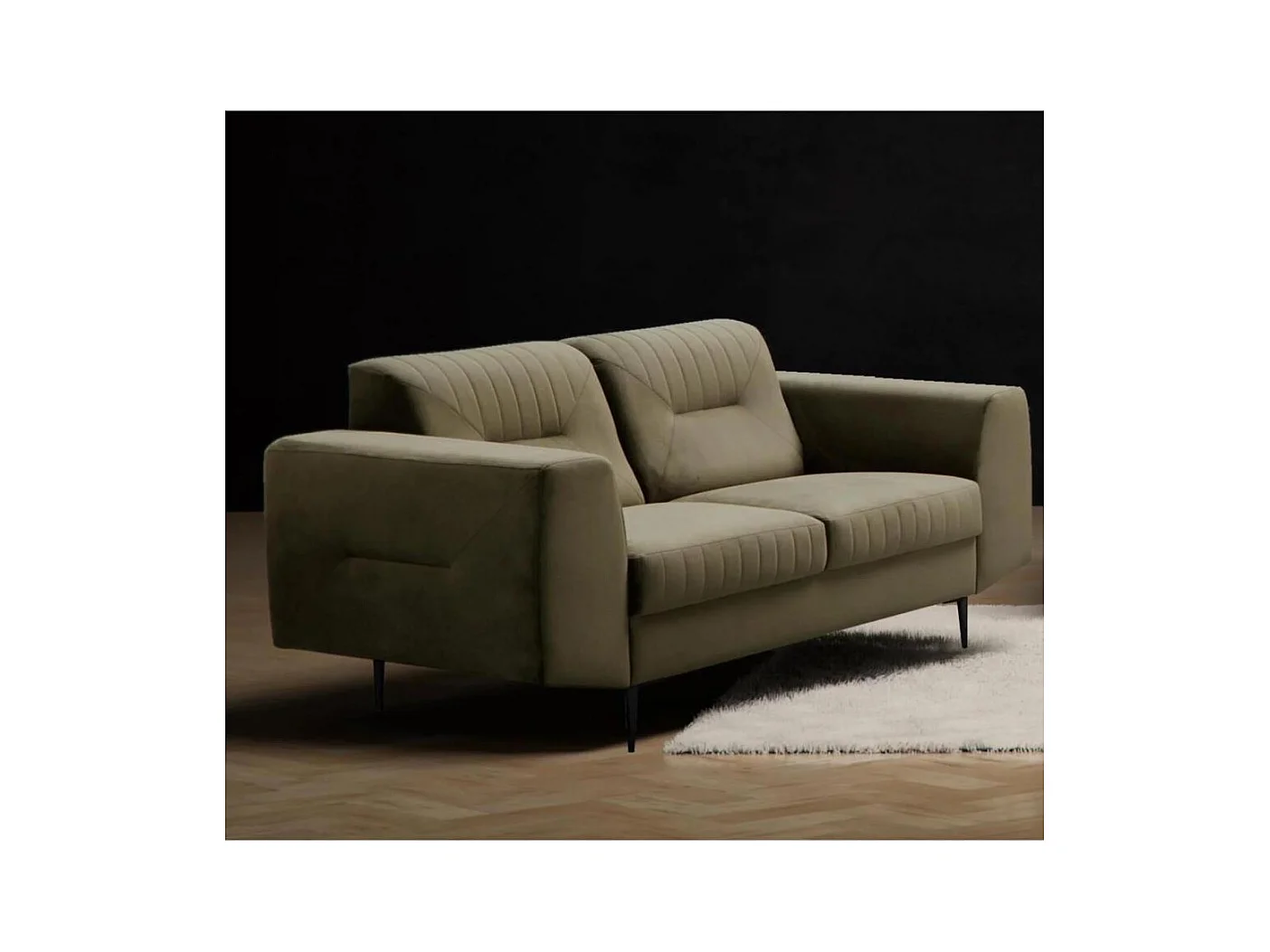 2-SITZER SOFA Venezia olivgrün mit schwarzen Beinen