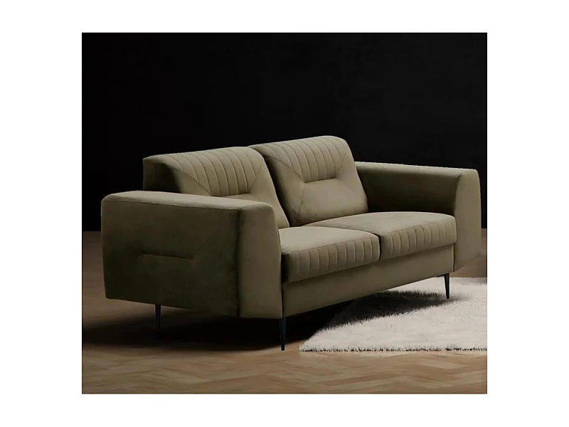 CANAPE 2 PLACES Venezia vert olive avec pieds noirs