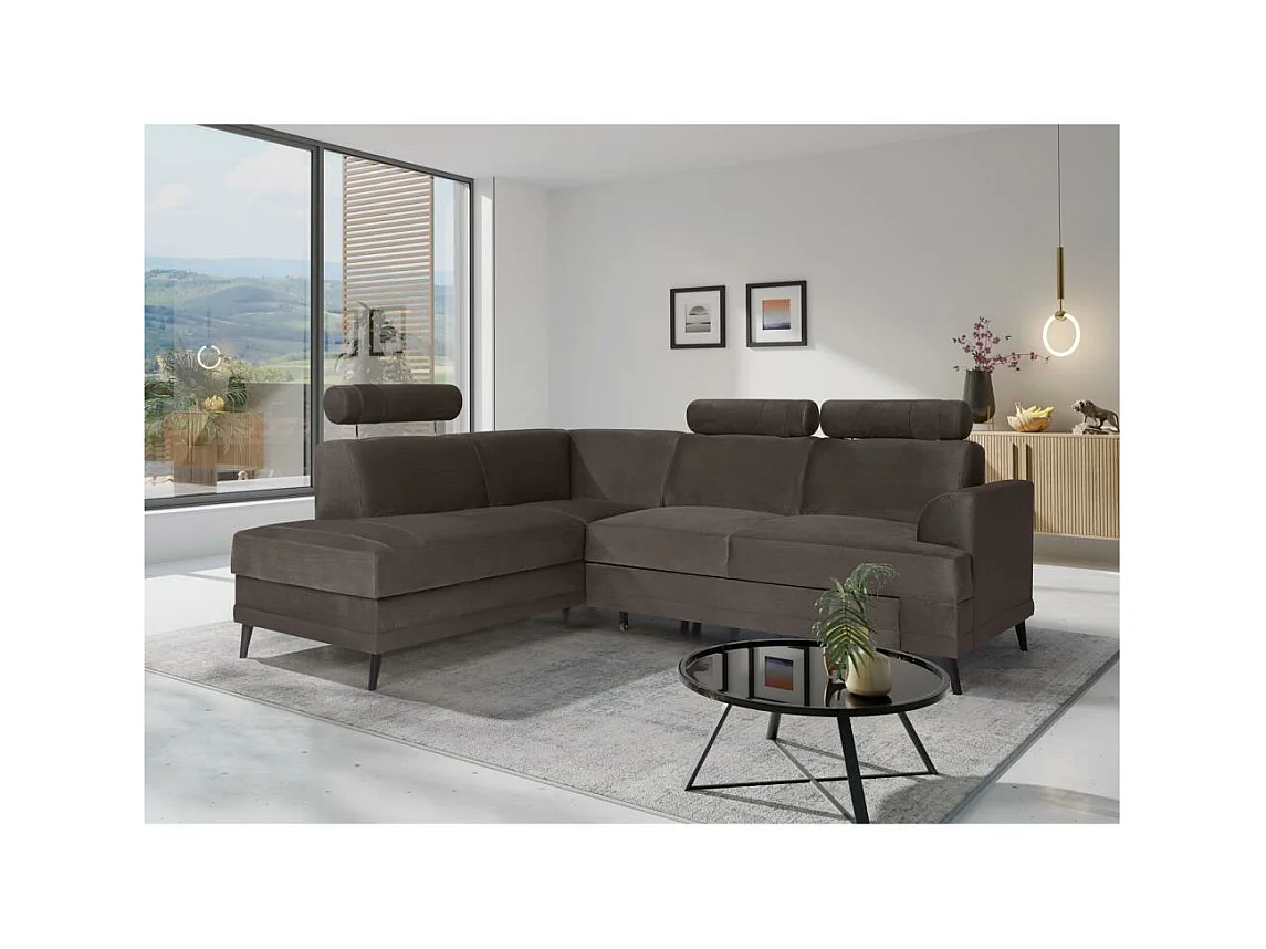 Canapé-lit ECKSCHLAFSOFA Kordian gauche brun clair