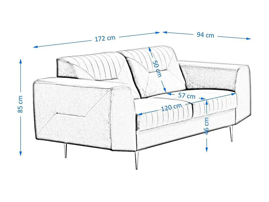 2-SITZER SOFA Venezia dunkelgrau mit schwarzen Beinen