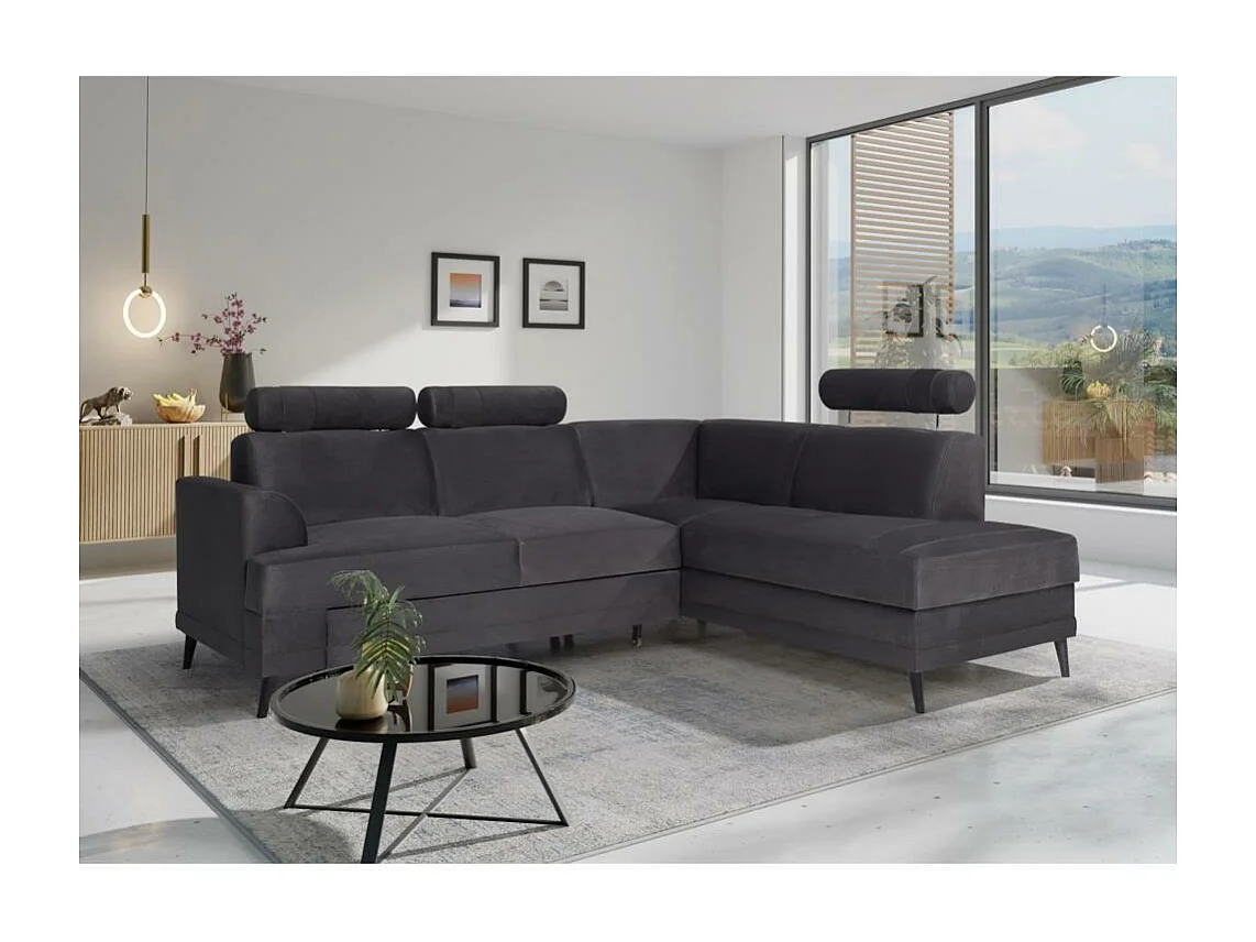 Canapé-lit ECKSCHLAFSOFA Kordian droit noir