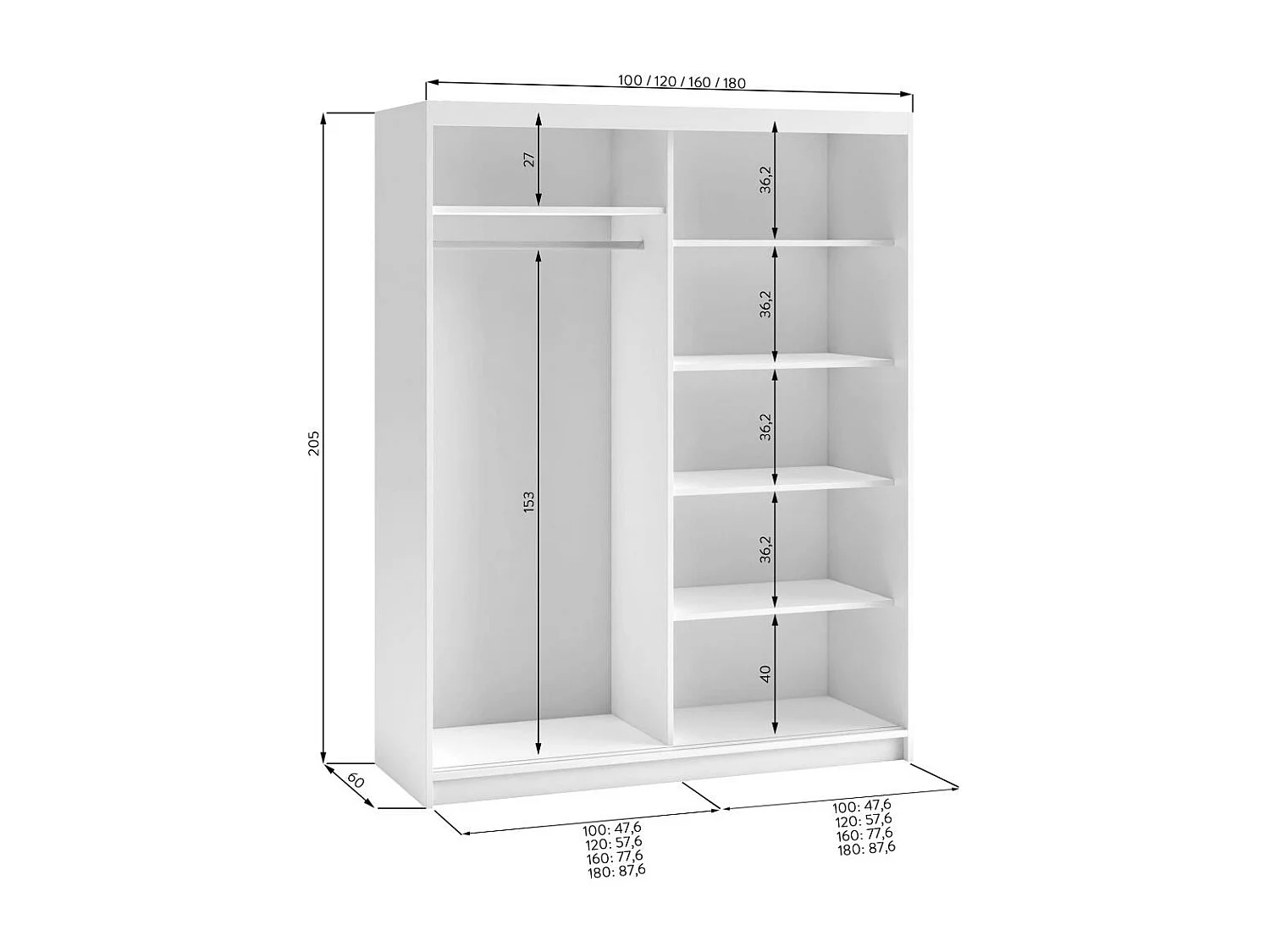 ARMOIRE A PORTES FERMÉES Donatello 120/205/60 2 portes chêne Artisan avec miroir