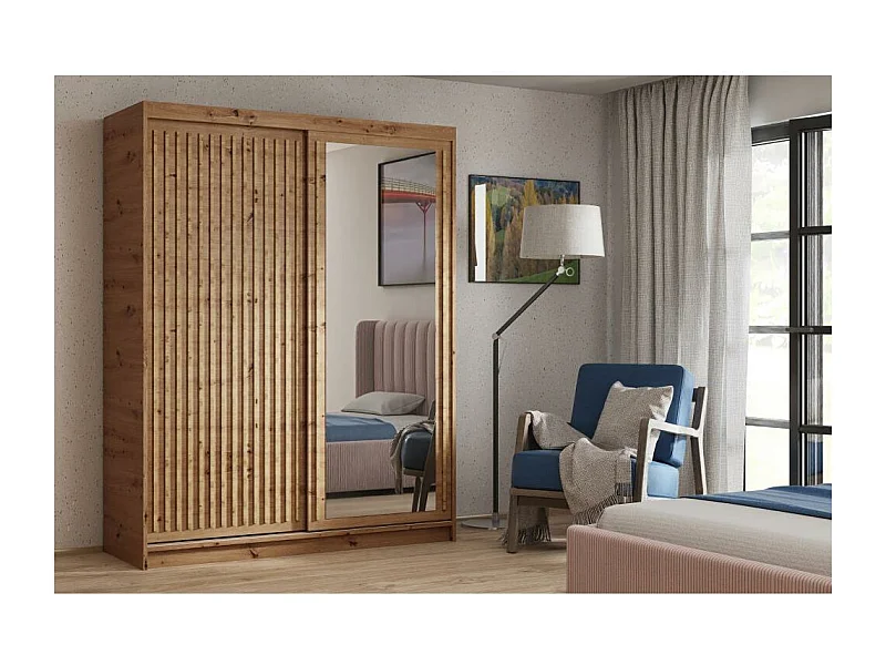 ARMOIRE A PORTES FERMÉES Donatello 120/205/60 2 portes chêne Artisan avec miroir