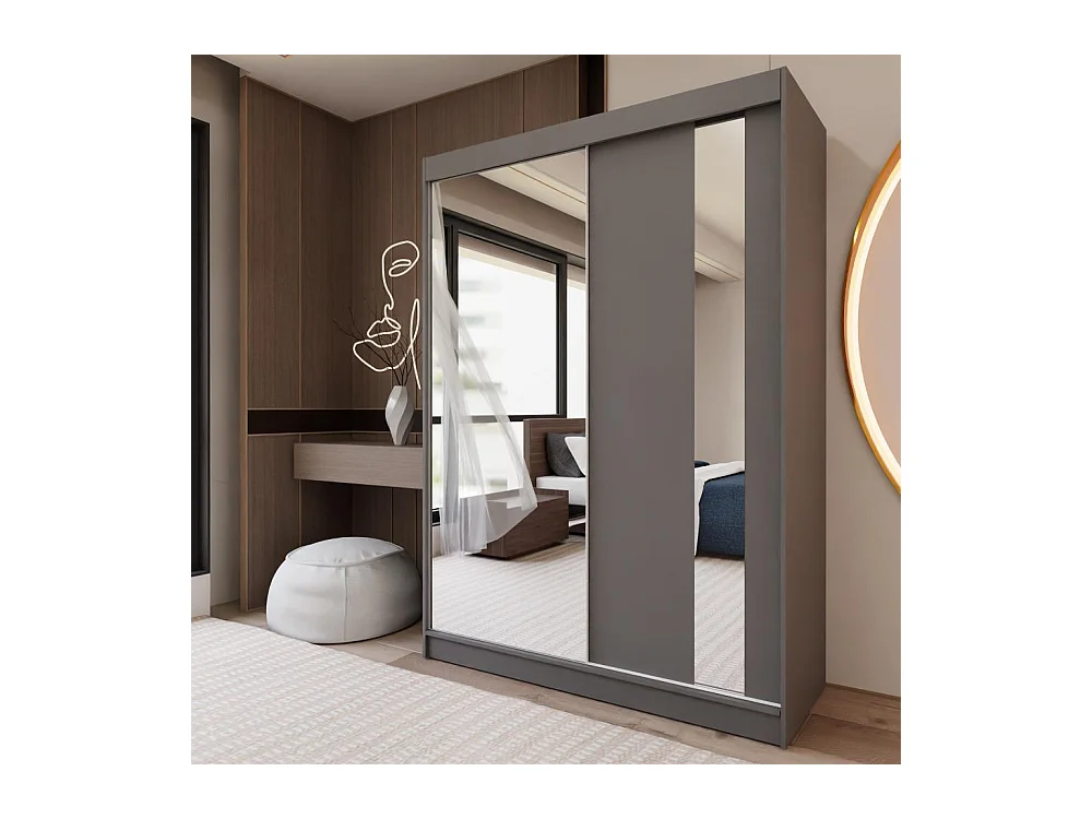 ARMOIRE A PORTES FERMÉES Gaja 150/216/61 graphite avec miroir