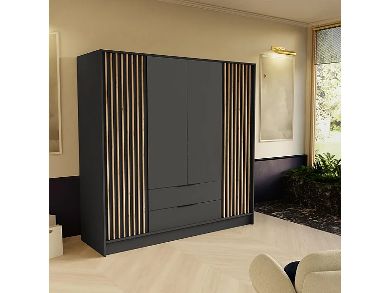 DREHTÜRENSCHRANK Nero 200/51/200 cm mit Lamellen graphit