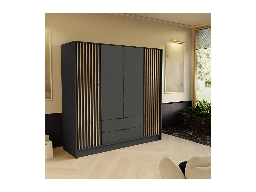 DREHTÜRENSCHRANK Nero 200/51/200 cm mit Lamellen graphit