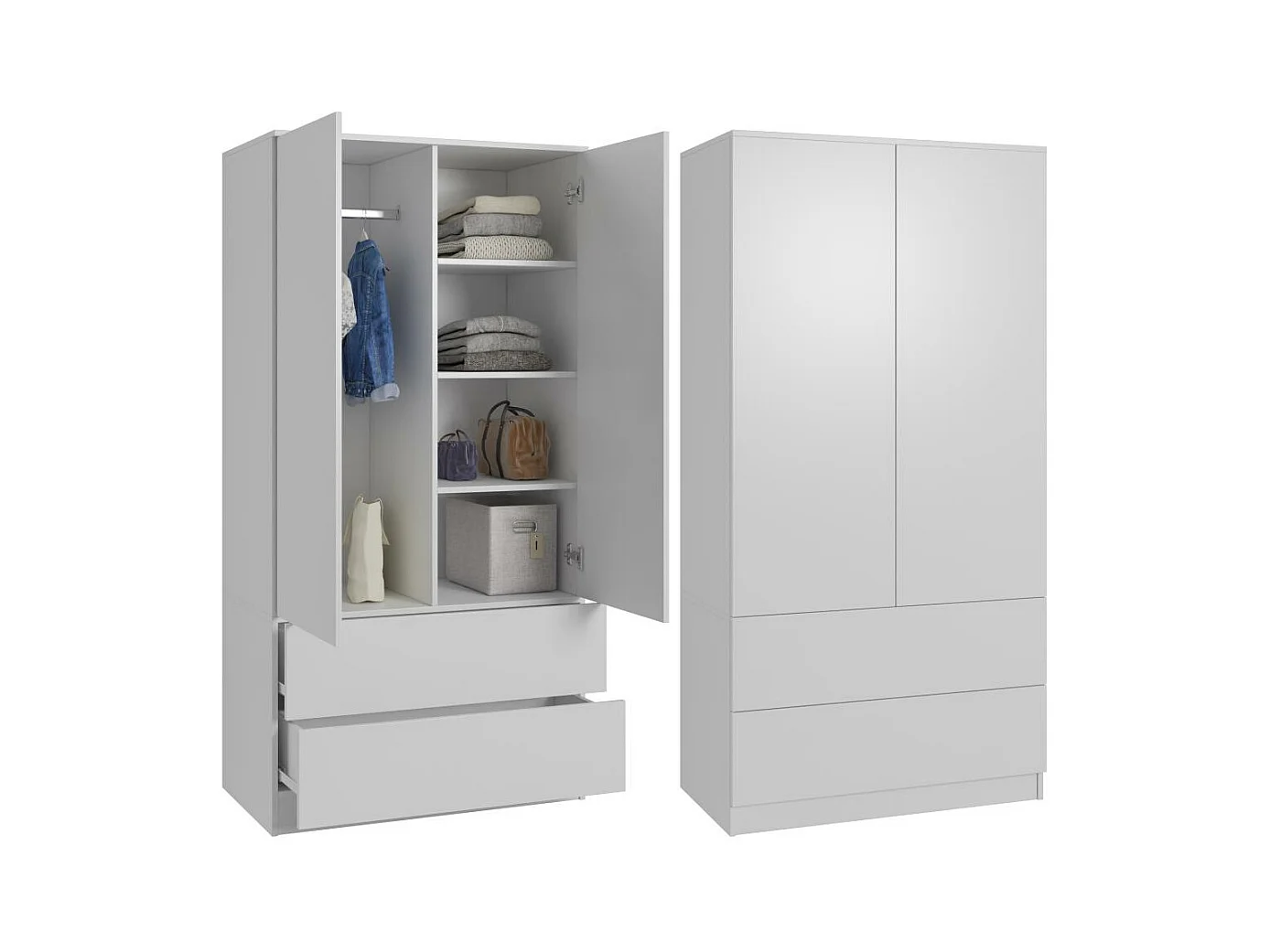 DRAAIDEURKAST Classic 90/180/50 cm 2-deurs met laden wit