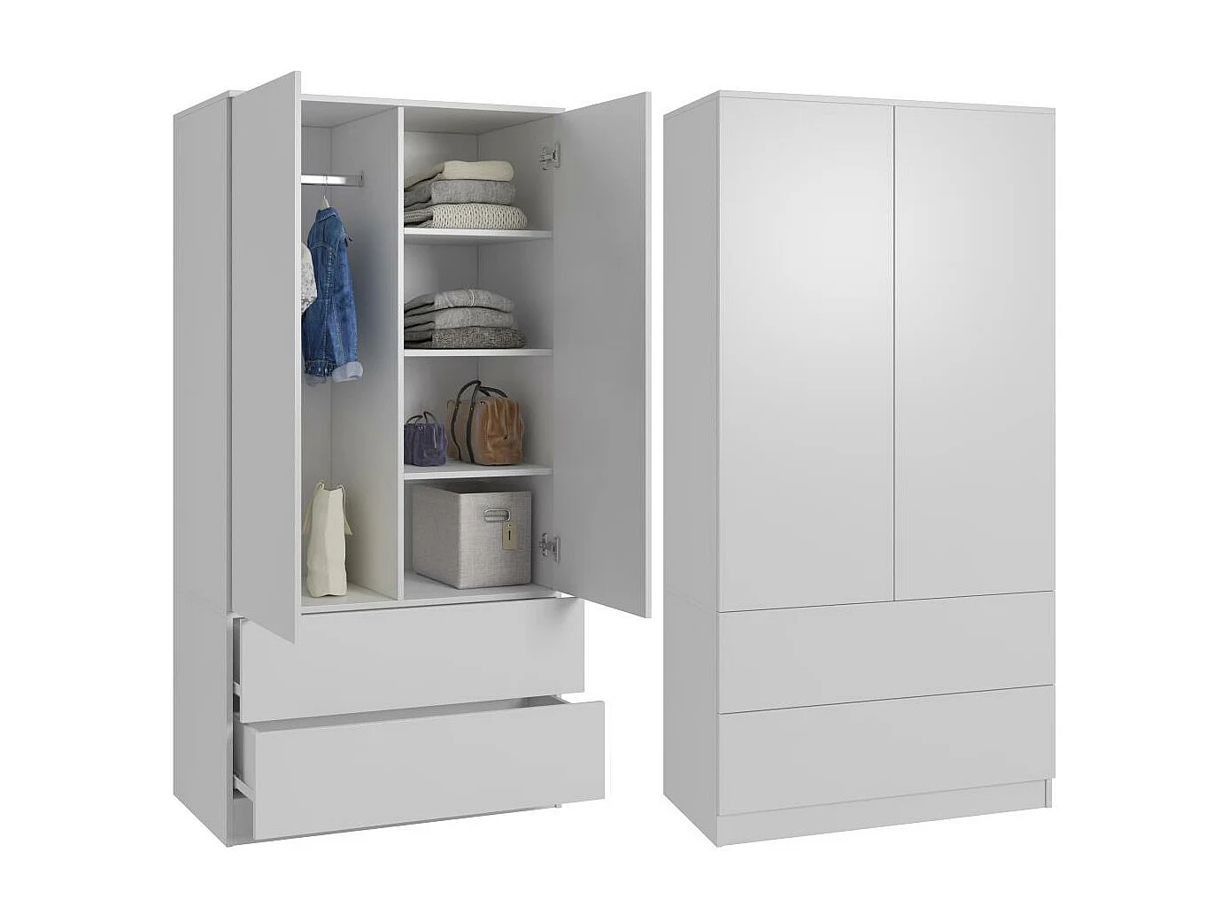 DRAAIDEURKAST Classic 90/180/50 cm 2-deurs met laden wit