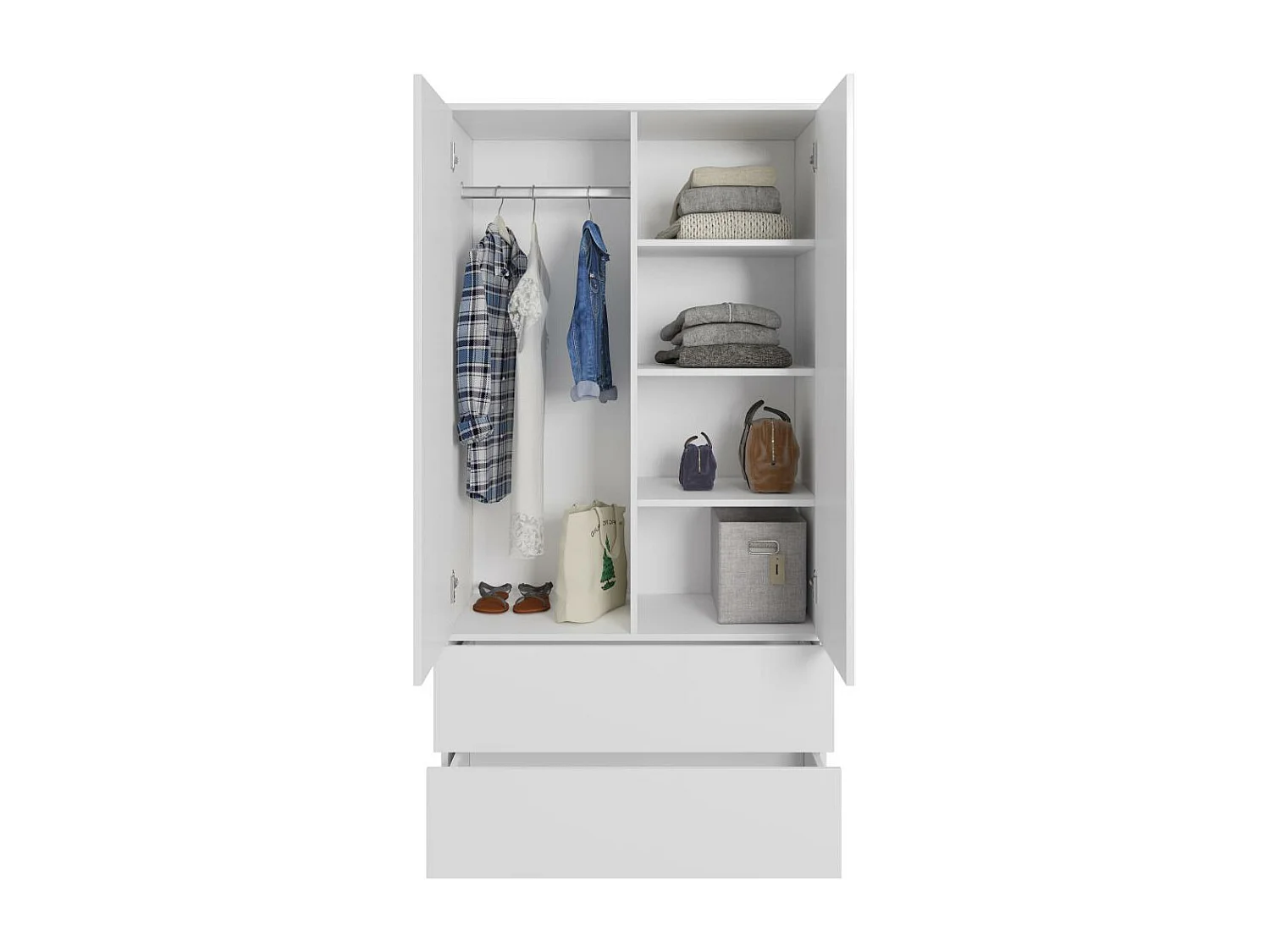 DRAAIDEURKAST Classic 90/180/50 cm 2-deurs met laden wit