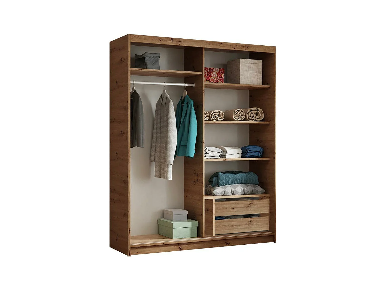 ARMOIRE A PORTES FERMÉES Hela 120/205/60 2 portes chêne Artisan/blanc avec tiroirs