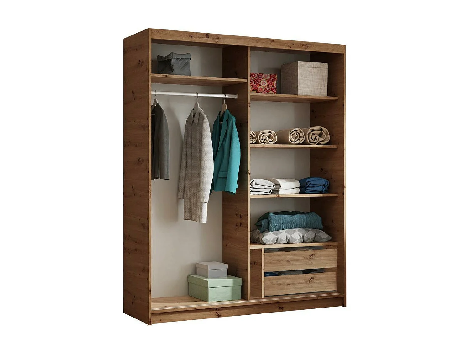 ARMOIRE A PORTES FERMÉES Hela 120/205/60 2 portes chêne Artisan/blanc avec tiroirs