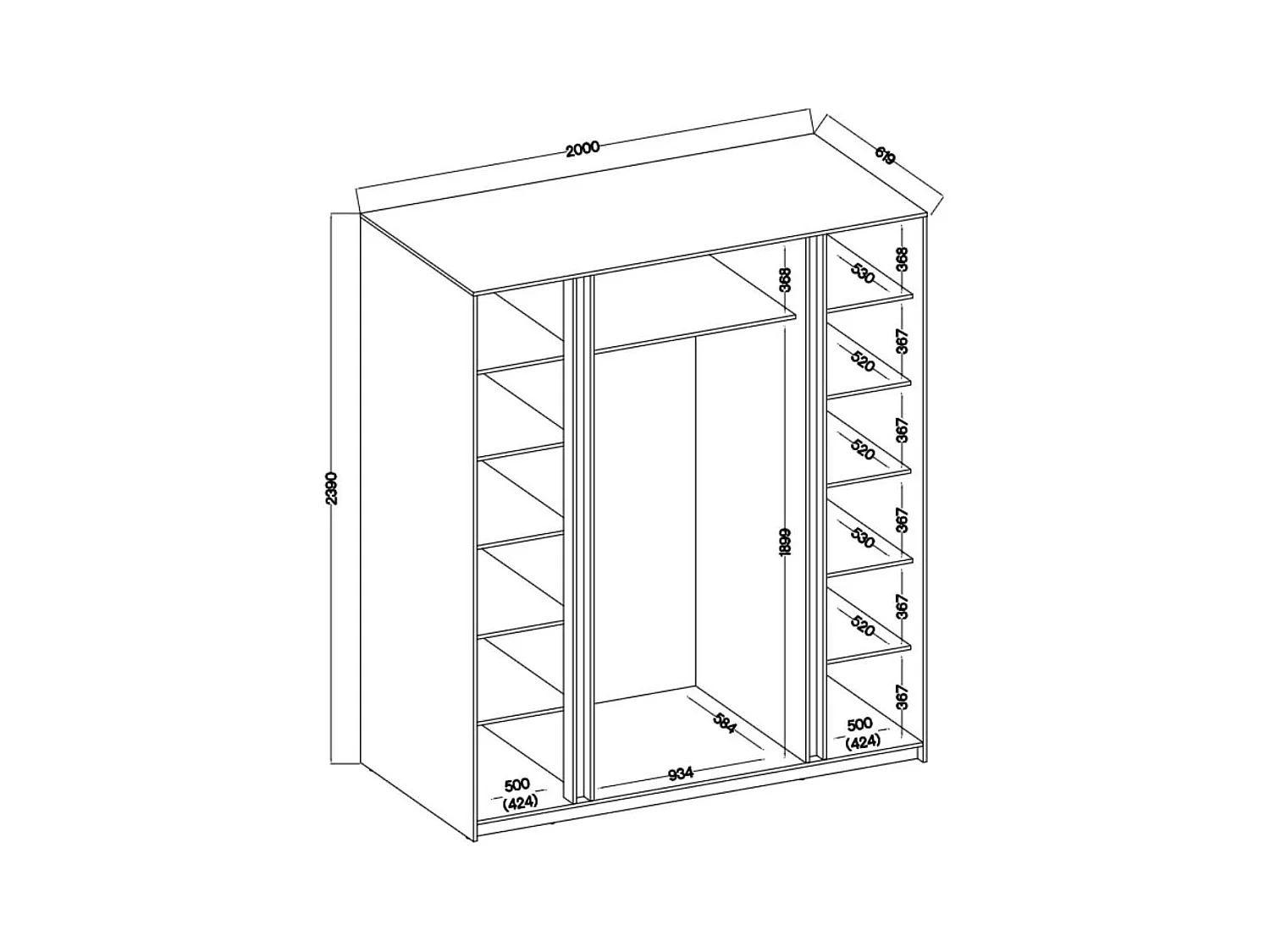 ARMOIRE A PORTES TROIS Kaya 200/62/239 4 portes avec deux miroirs