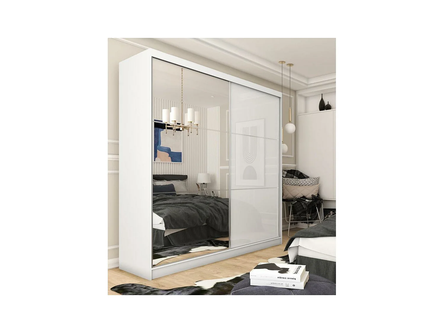 ARMOIRE À PORTES FERMÉES Viva 200/216/61 blanc avec miroir et blocs-tiroirs