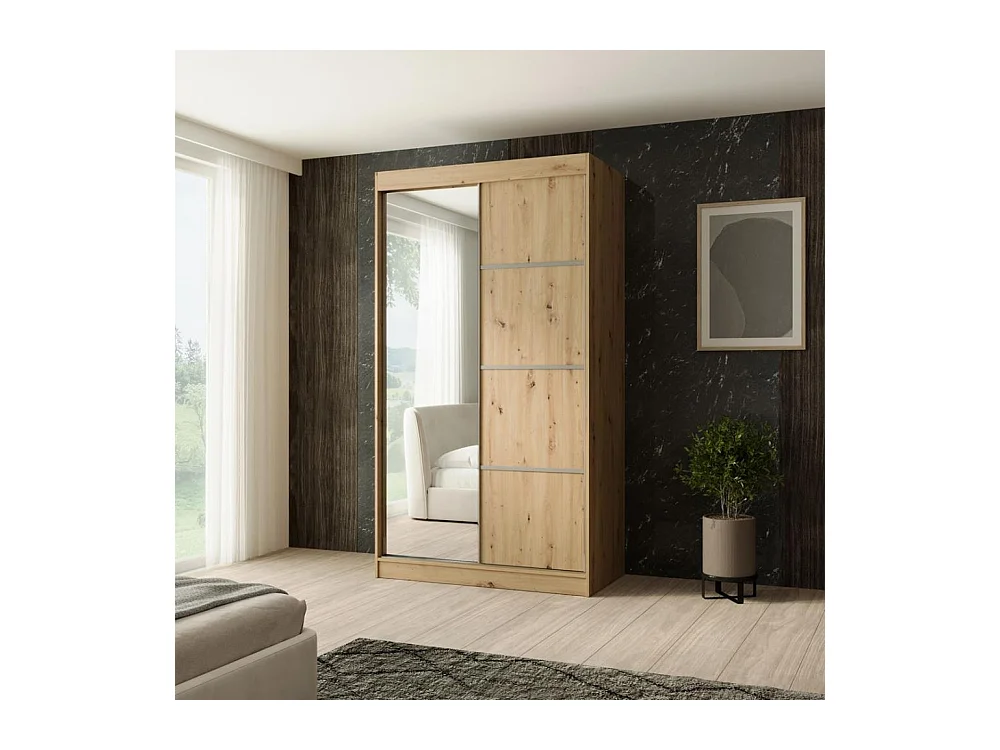 SCHWEBETÜRENSCHRANK Paco 120/215/61 2-türig eiche Craft mit Spiegel