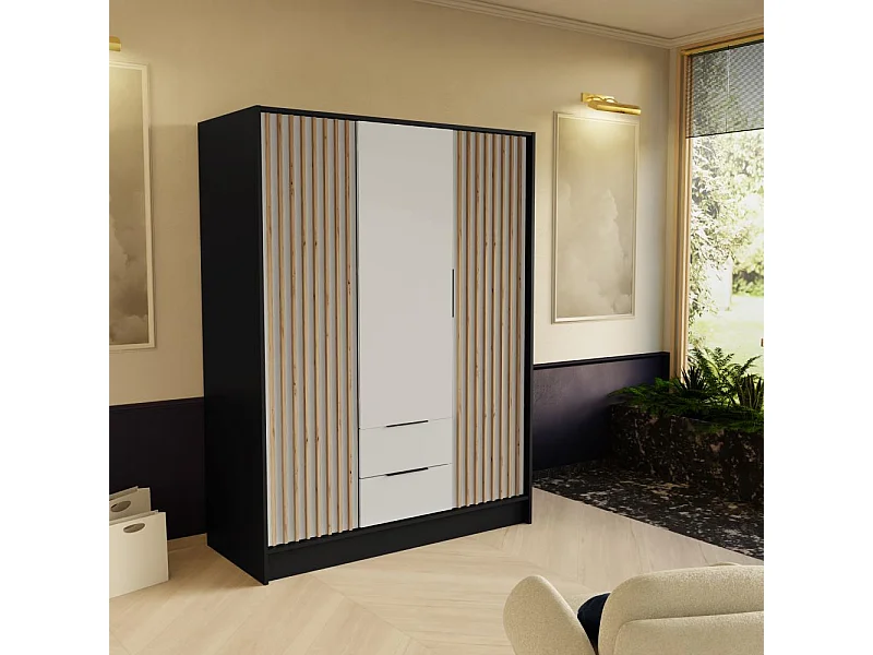 ARMOIRE A PORTES TOURNANTES Nero 150/51/200 cm avec lamelles noir+blanc
