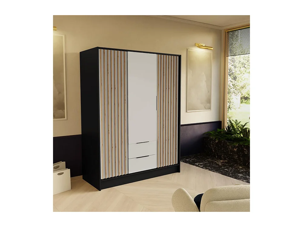 ARMOIRE A PORTES TOURNANTES Nero 150/51/200 cm avec lamelles noir+blanc