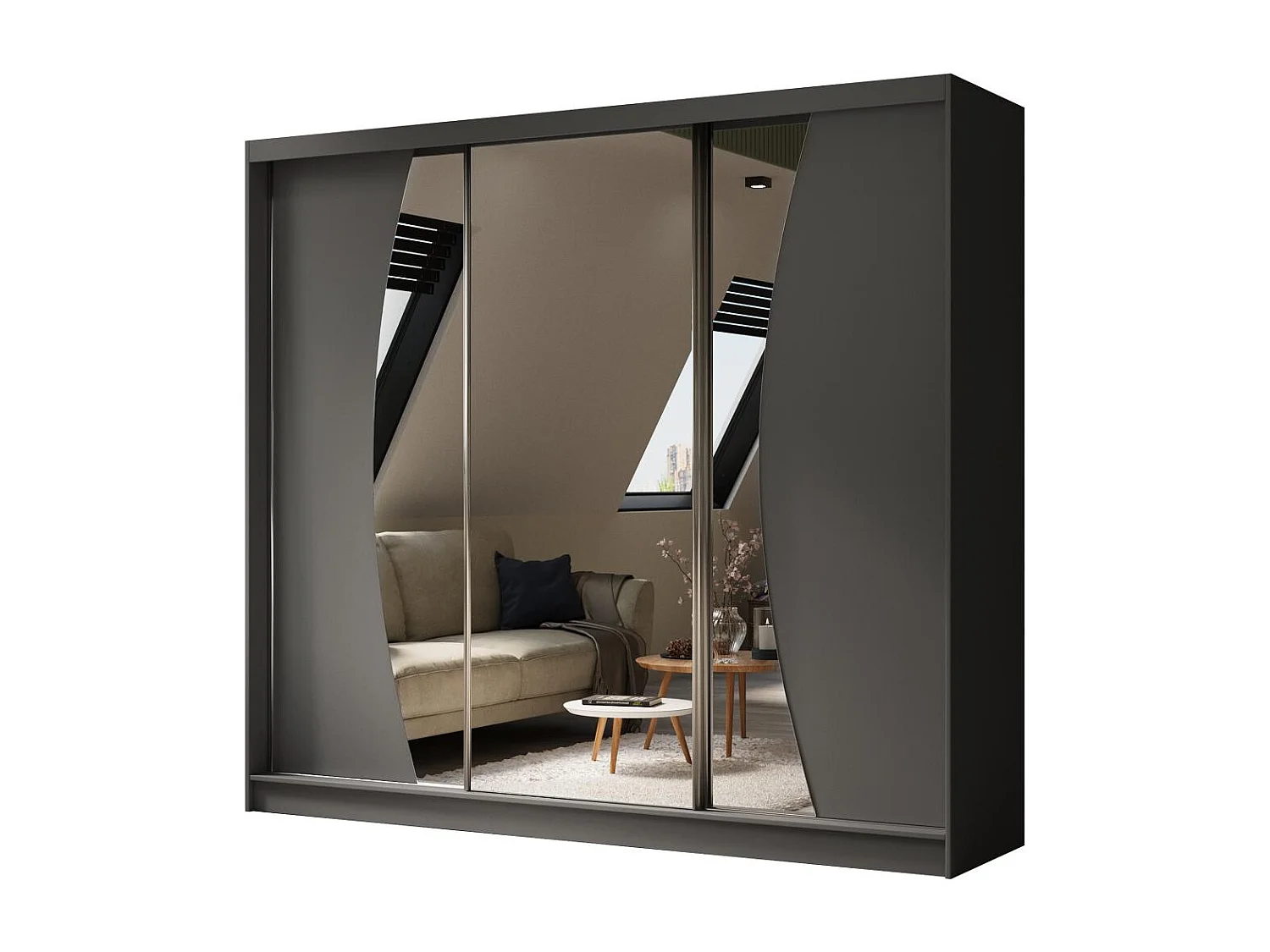 ARMOIRE À PORTES FERMÉES Vox 240/216/61 graphite avec miroir et tiroirs