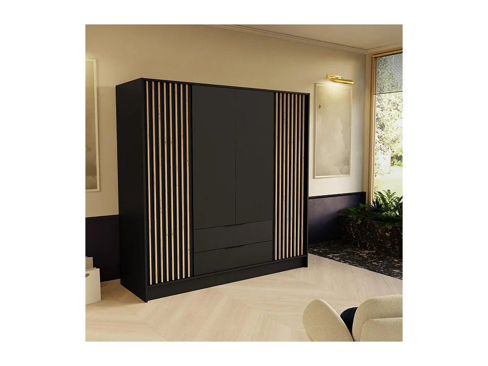 DREHTÜRENSCHRANK Nero 200/51/200 cm mit Lamellen schwarz