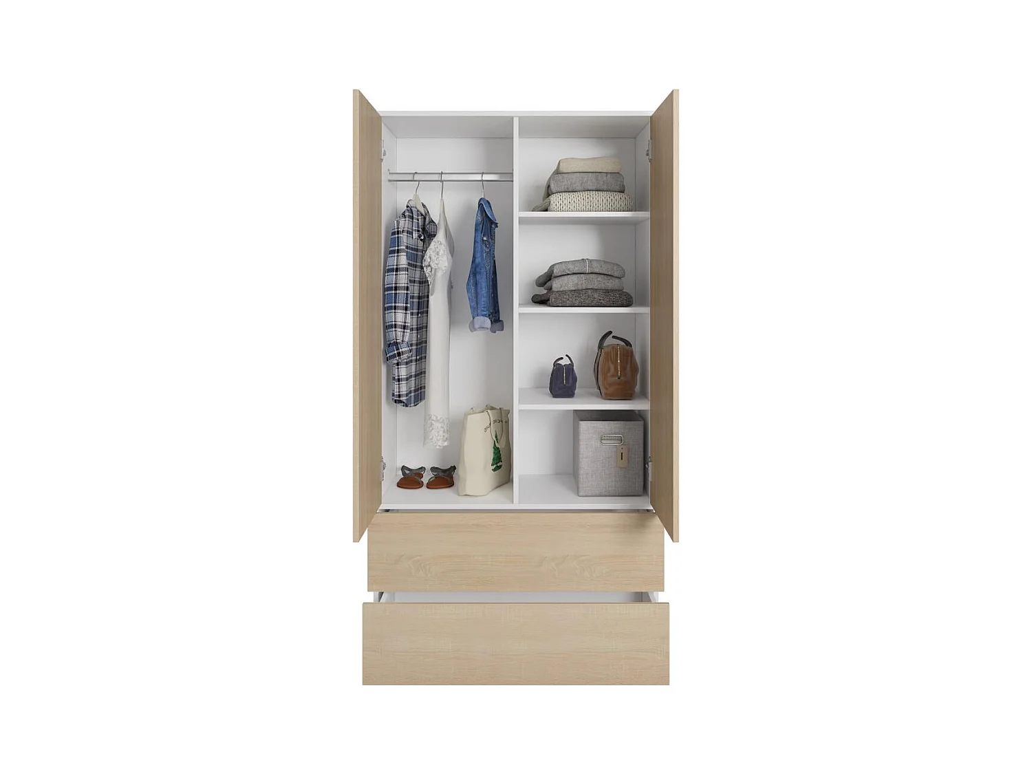 ARMOIRE A PORTES TIRANTES Classic 90/180/50 cm 2 portes avec tiroirs blanc+chêne Sonoma