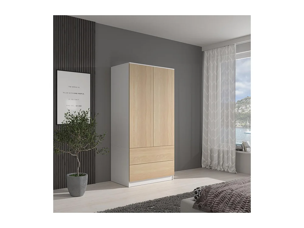 DREHTÜRENSCHRANK Classic 90/180/50 cm 2-türig mit Schubladen weiß+eiche Sonoma