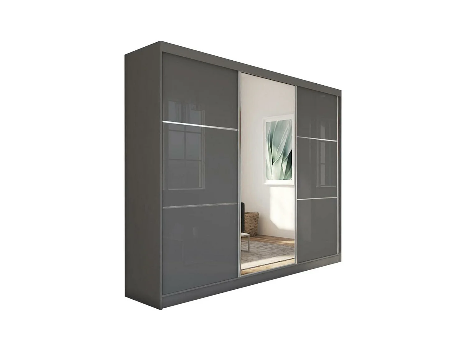 Hangkast Viva 240/216/61 grafiet met spiegel en lade-inzetstukken