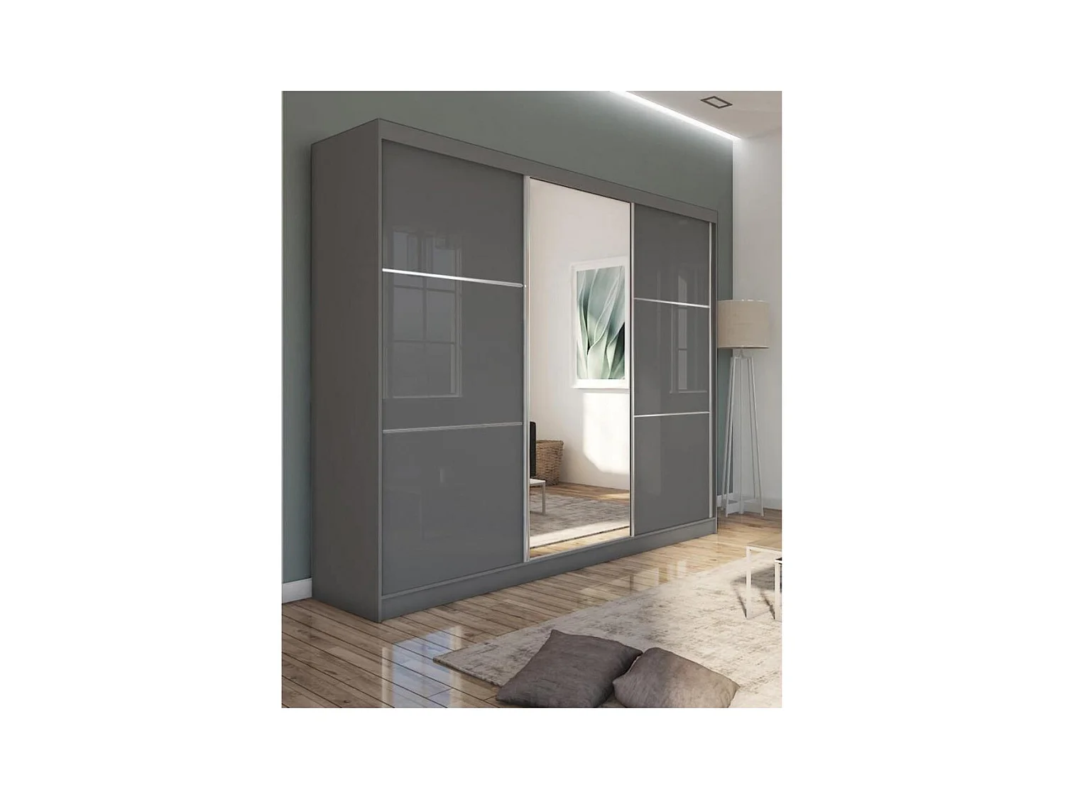 ARMOIRE À PORTES FERMÉES Viva 240/216/61 graphite avec miroir et blocs-tiroirs