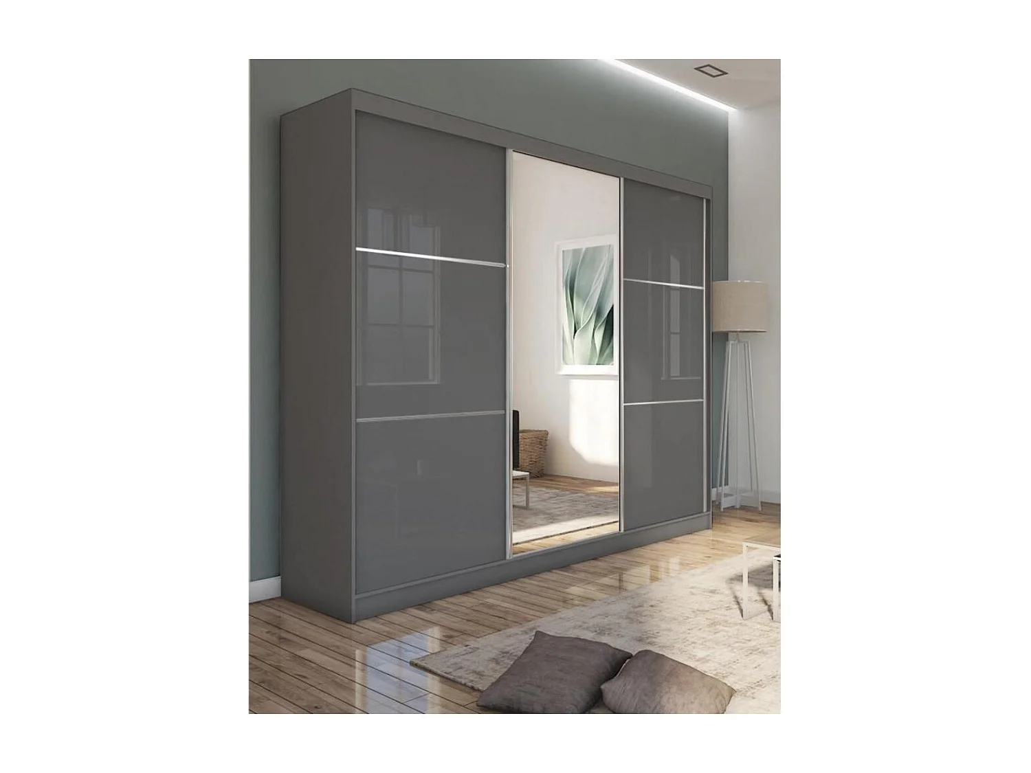 ARMOIRE À PORTES FERMÉES Viva 240/216/61 graphite avec miroir et blocs-tiroirs