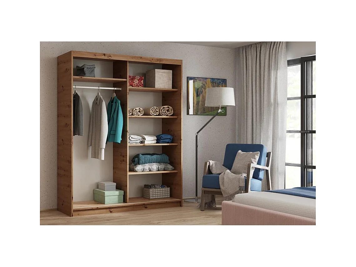 ARMOIRE A PORTES FERMÉES Donatello 100/205/60 2 portes chêne Artisan avec miroir