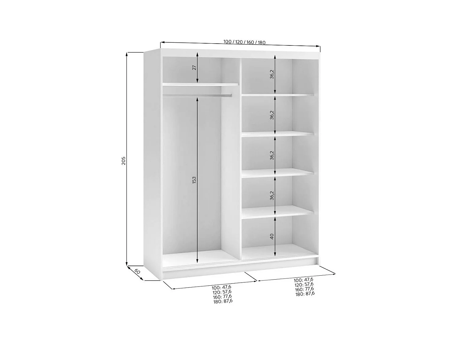 ARMOIRE A PORTES FERMÉES Donatello 100/205/60 2 portes chêne Artisan avec miroir