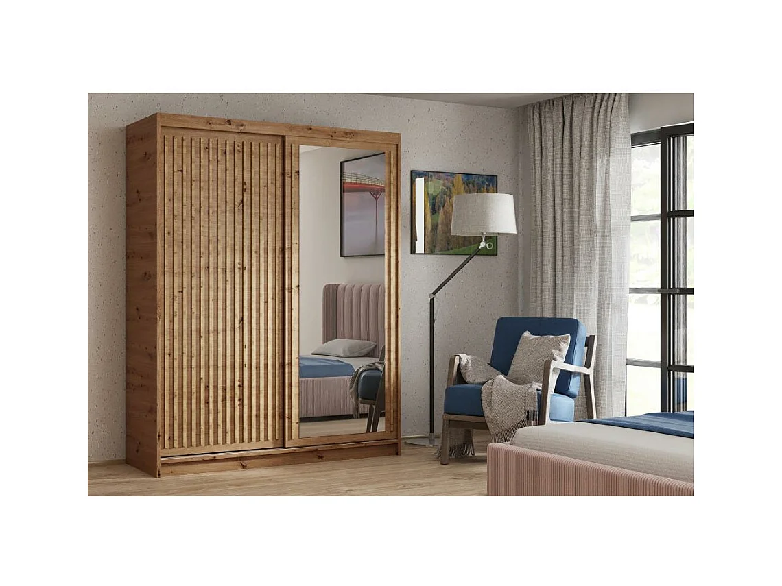 ARMOIRE A PORTES FERMÉES Donatello 100/205/60 2 portes chêne Artisan avec miroir